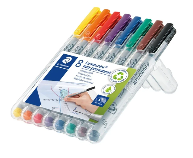 Alt view image 3 of 5 - Lumocolor Non-Permanent Wet Erase Pens, Super Fine Tip, Low Odor Colored Markers, 8 Pack Assorted Colors