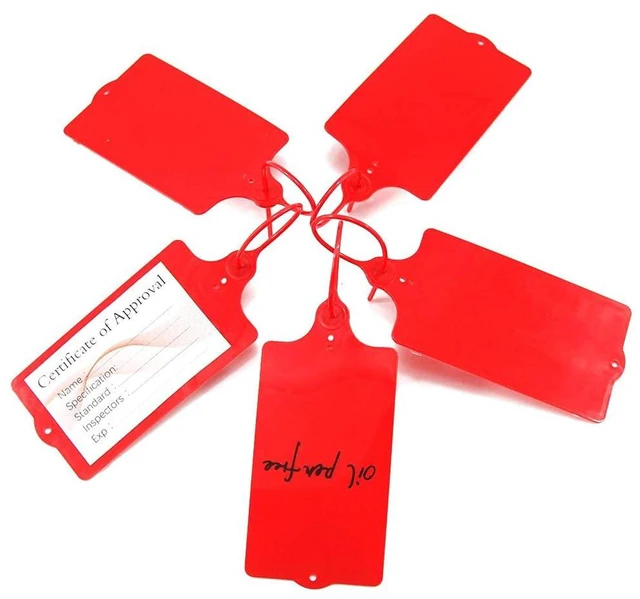 Alt view image 2 of 7 - 100 Plastic Shipping Tags - Waterproof, Writable, Hanging Tags with One Red Marker Pen