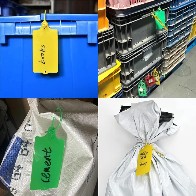 Alt view image 6 of 7 - 100 Plastic Shipping Tags - Waterproof, Writable, Hanging Tags with One Red Marker Pen
