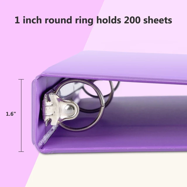 Alt view image 3 of 7 - 1 Inch Round Ring View Binder for Durability, 6-Pack (Purple) Standard 3 Ring Binder for 200 Sheets of US Letter Size Paper, PVC-Free, Clear View Cover, Office Home School Use