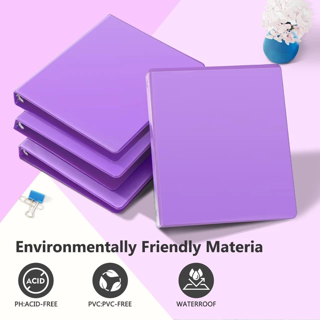 Alt view image 6 of 7 - 1 Inch Round Ring View Binder for Durability, 6-Pack (Purple) Standard 3 Ring Binder for 200 Sheets of US Letter Size Paper, PVC-Free, Clear View Cover, Office Home School Use
