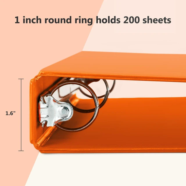 Alt view image 3 of 7 - 1 Inch Round Ring View Binder for Durability, 6-Pack (Orange) Standard 3 Ring Binder for 200 Sheets of US Letter Size Paper, PVC-Free, Clear View Cover, Office Home School Use