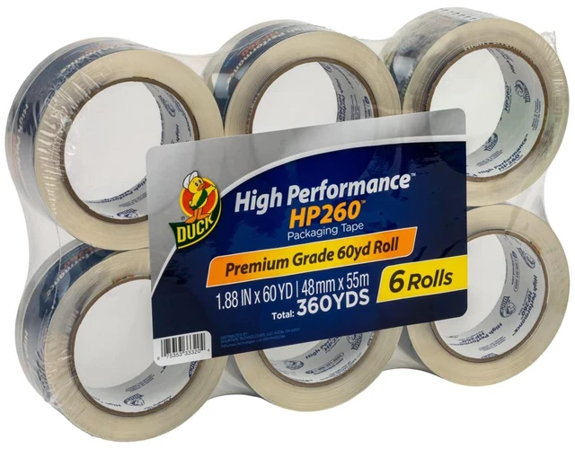 Main image of HP260 High Performance Packing Tape Refills, 6 Rolls Heavy Duty, E-Commerce Shipping, Warehouses, Tear-Resistant, Crystal Clear, 3" Core, 1.88 Inch x 60 Yards