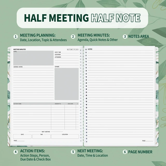 Alt view image 2 of 6 - Half Meeting Half Note - 8.5"x11" Professional Notebooks for Work - 160 Pages, A4 Size Project Planner, Spiral Meeting Agenda/Minutes Organizer for Women Men, Note Taking, Office & Business
