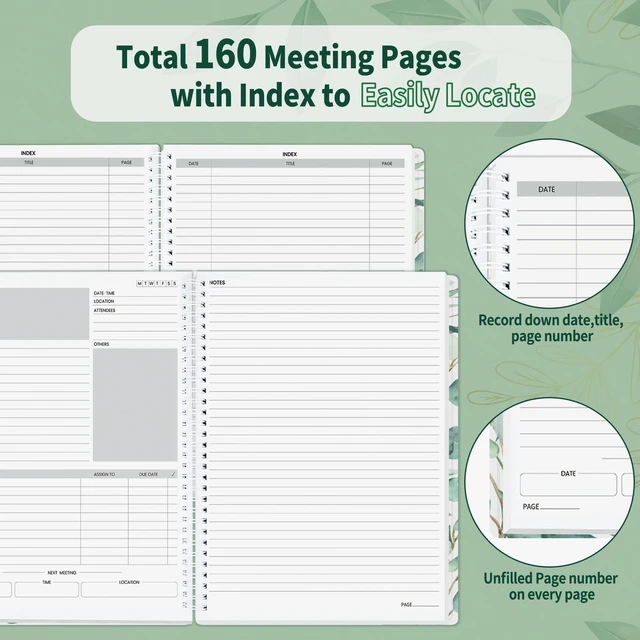 Alt view image 3 of 6 - Half Meeting Half Note - 8.5"x11" Professional Notebooks for Work - 160 Pages, A4 Size Project Planner, Spiral Meeting Agenda/Minutes Organizer for Women Men, Note Taking, Office & Business