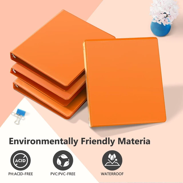Alt view image 6 of 7 - 1 Inch Round Ring View Binder for Durability, 6-Pack (Orange) Standard 3 Ring Binder for 200 Sheets of US Letter Size Paper, PVC-Free, Clear View Cover, Office Home School Use