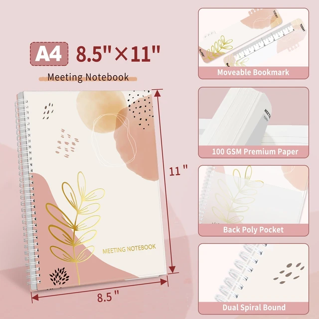 Alt view image 4 of 6 - Half Meeting Half Note - 8.5"x11" Professional Notebooks for Work - 160 Pages, A4 Size Project Planner, Spiral Meeting Agenda/Minutes Organizer for Women Men, Note Taking, Office & Business