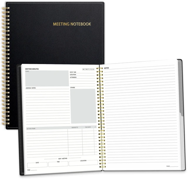 Main image of Half Meeting Half Note - 8.5"x11" Professional Notebooks for Work - 160 Pages, A4 Size Project Planner, Spiral Meeting Agenda/Minutes Organizer for Women Men, Note Taking, Office & Business