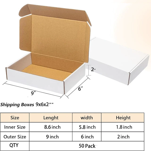 Alt view image 2 of 7 - 50 Pack 9x6x2 Shipping Boxes, White Corrugated Cardboard Packaging Box for Small Business
