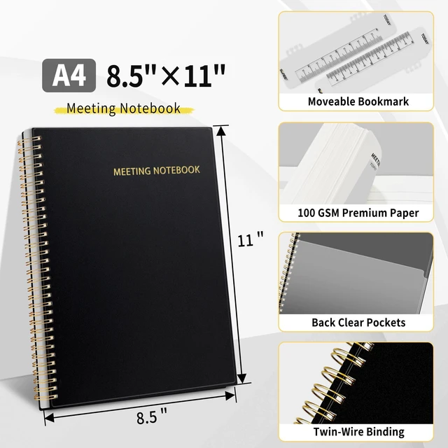 Alt view image 3 of 6 - Half Meeting Half Note - 8.5"x11" Professional Notebooks for Work - 160 Pages, A4 Size Project Planner, Spiral Meeting Agenda/Minutes Organizer for Women Men, Note Taking, Office & Business
