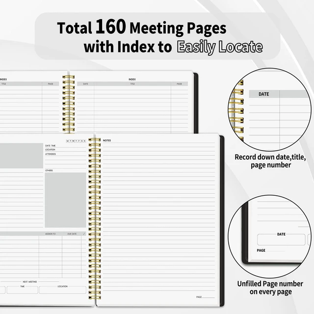 Alt view image 4 of 6 - Half Meeting Half Note - 8.5"x11" Professional Notebooks for Work - 160 Pages, A4 Size Project Planner, Spiral Meeting Agenda/Minutes Organizer for Women Men, Note Taking, Office & Business