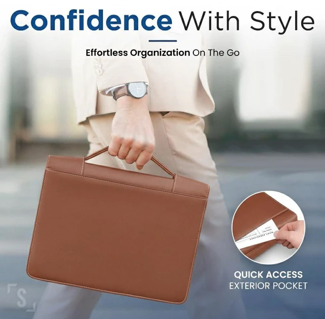 Alt view image 4 of 7 - Zipper Portfolio Binder with Carrying Handle | Removable 3-Ring Binder (1") w/Clipboard Padfolio | Organizer for Documents, iPad, Tablet, Phone, Notebook| Business Leather Folder for Men Women