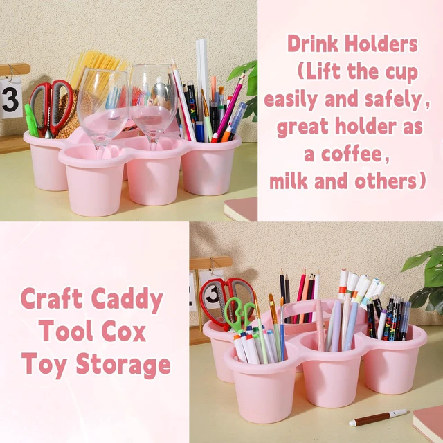 Alt view image 5 of 7 - 6 Pack Classroom Caddy Organizer with Handle, 6 Compartments, Pink Stackable Plastic Table Caddies, 12x9x3.5 In, caddy Organizer for School Supplies, Crayons, Pencils, Crafts and Drink Cups