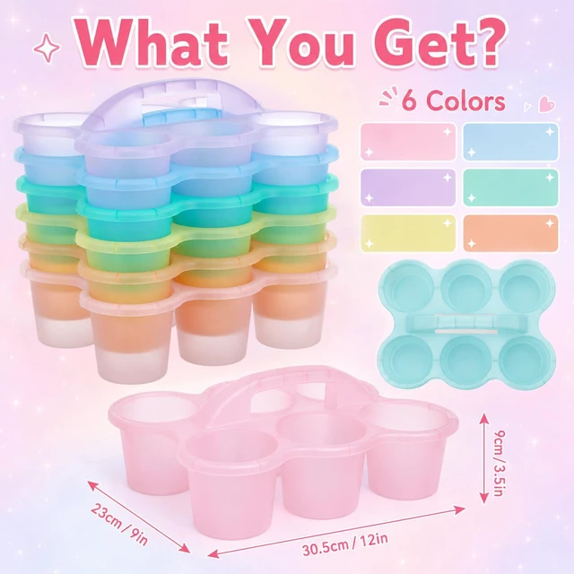Alt view image 2 of 7 - 6 Pack Classroom Caddy Organizer with Handle, 6 Compartments, Colorful Clear