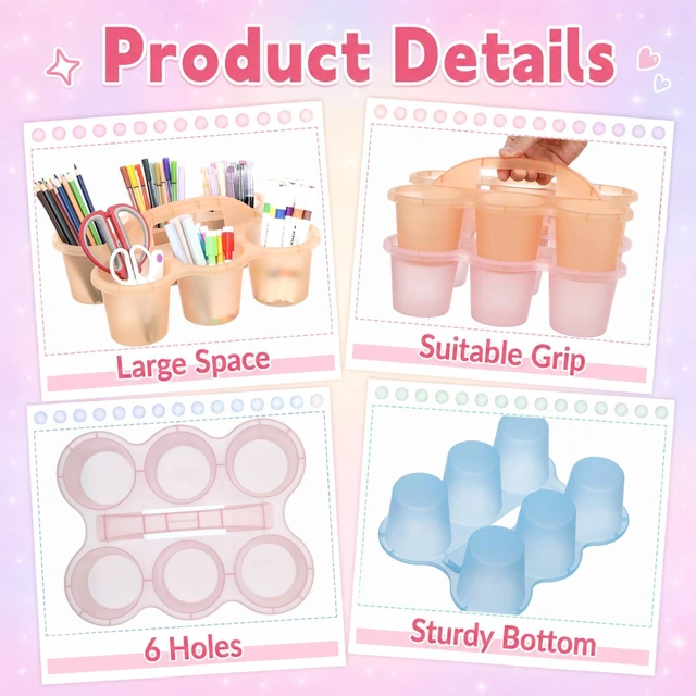 Alt view image 3 of 7 - 6 Pack Classroom Caddy Organizer with Handle, 6 Compartments, Colorful Clear