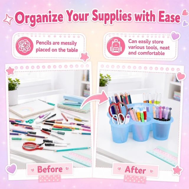 Alt view image 4 of 7 - 6 Pack Classroom Caddy Organizer with Handle, 6 Compartments, Colorful Clear