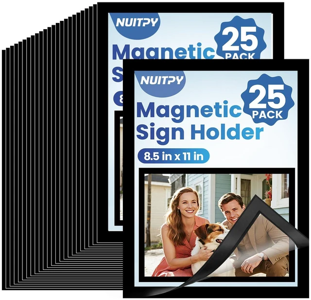 Main image of 25 Pack Magnetic Sign Holder, 8.5in x 11in Magnetic Paper Holder Self Adhesive Magnetic Document Holder, Wall Mount Magnetism Border Sign Holder with Transparent PVC Front Cover