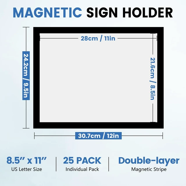 Alt view image 2 of 7 - 25 Pack Magnetic Sign Holder, 8.5in x 11in Magnetic Paper Holder Self Adhesive Magnetic Document Holder, Wall Mount Magnetism Border Sign Holder with Transparent PVC Front Cover
