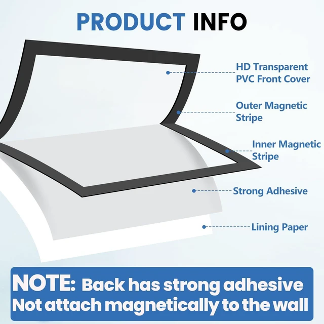 Alt view image 3 of 7 - 25 Pack Magnetic Sign Holder, 8.5in x 11in Magnetic Paper Holder Self Adhesive Magnetic Document Holder, Wall Mount Magnetism Border Sign Holder with Transparent PVC Front Cover
