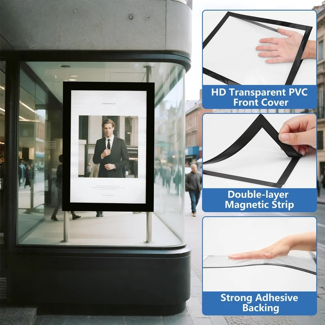 Alt view image 4 of 7 - 25 Pack Magnetic Sign Holder, 8.5in x 11in Magnetic Paper Holder Self Adhesive Magnetic Document Holder, Wall Mount Magnetism Border Sign Holder with Transparent PVC Front Cover