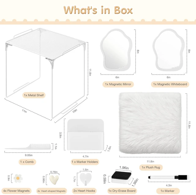 Alt view image 2 of 7 - 18PCS Locker Accessories for Girls, Lockers Decor for School, White Includes a metal mesh shelf, whiteboard, magnetic mirror, comb, arker holders, plush rug and magnets for locker organizer