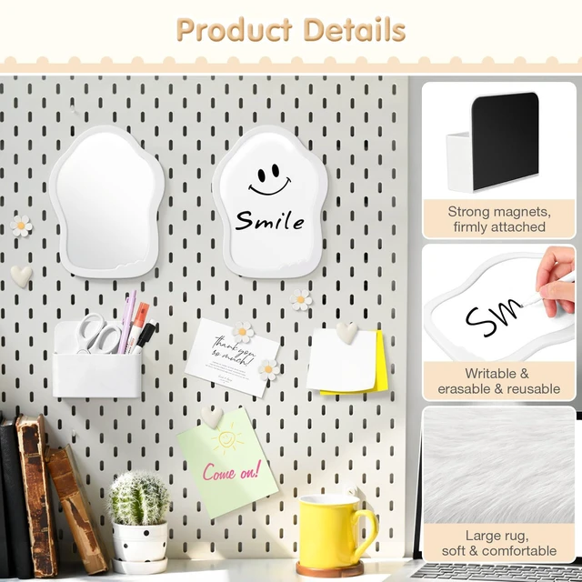 Alt view image 5 of 7 - 18PCS Locker Accessories for Girls, Lockers Decor for School, White Includes a metal mesh shelf, whiteboard, magnetic mirror, comb, arker holders, plush rug and magnets for locker organizer