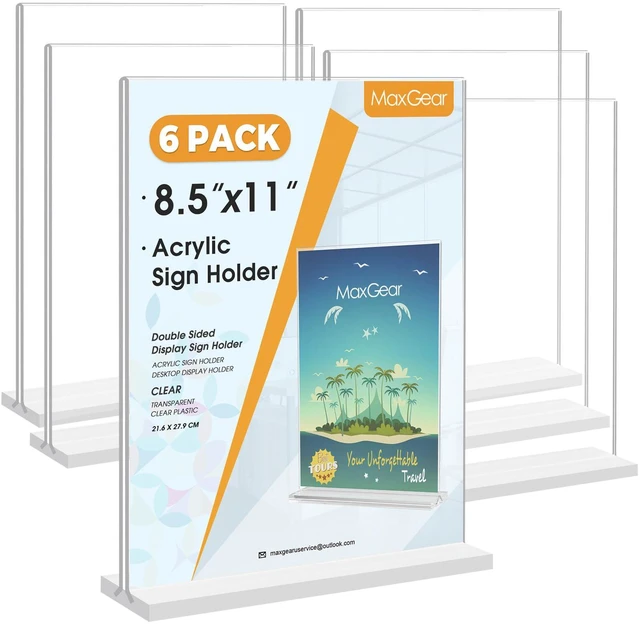 Main image of Acrylic Sign Holder 8.5" x 11" Double Sided Acrylic Stand, 6 Pack Clear Acrylic, Double-Sided Display, Stable Tabletop Stand, Quick Paper Replacement, Fits Menus, Signs, Notices, Photos