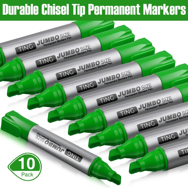 Alt view image 2 of 7 - 10 Pack Jumbo Permanent Markers Chisel Tip Quick Dry Grass Green Waterproof, Large Big Poster Pens Bulk for Office, Logistics Company and More