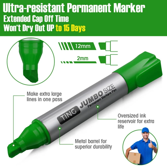 Alt view image 4 of 7 - 10 Pack Jumbo Permanent Markers Chisel Tip Quick Dry Grass Green Waterproof, Large Big Poster Pens Bulk for Office, Logistics Company and More