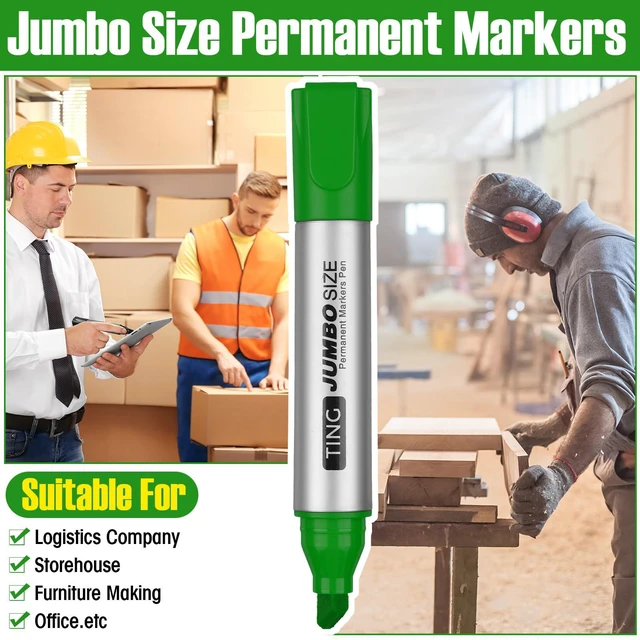 Alt view image 6 of 7 - 10 Pack Jumbo Permanent Markers Chisel Tip Quick Dry Grass Green Waterproof, Large Big Poster Pens Bulk for Office, Logistics Company and More