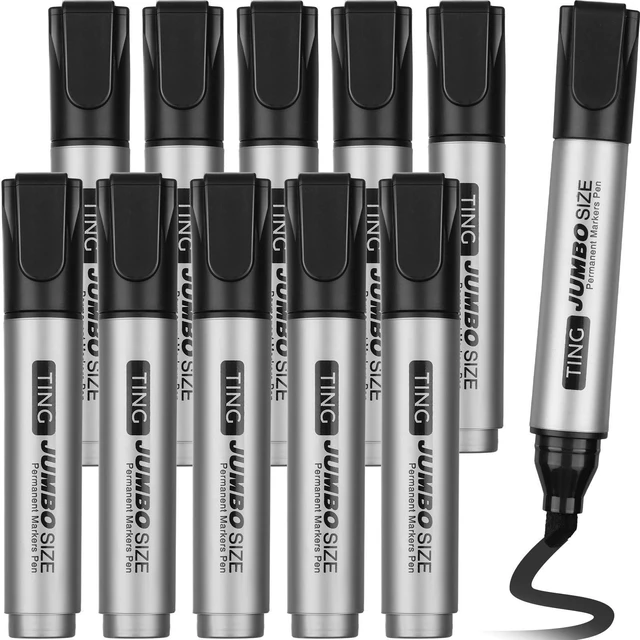 Main image of 10 Pack Jumbo Permanent Markers Chisel Tip Quick Dry Black Waterproof, Large Big Poster Pens Bulk for Office, Logistics Company and More