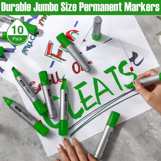 Alt view image 7 of 7 - 10 Pack Jumbo Permanent Markers Chisel Tip Quick Dry Grass Green Waterproof, Large Big Poster Pens Bulk for Office, Logistics Company and More