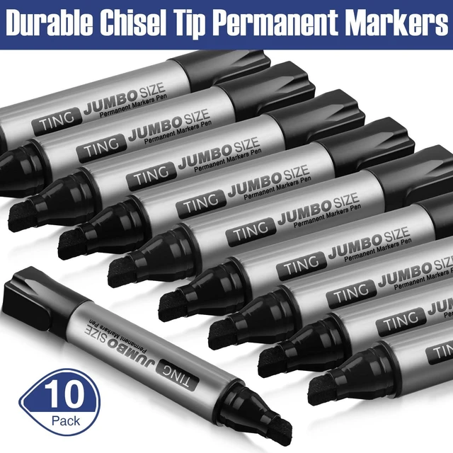 Alt view image 2 of 6 - 10 Pack Jumbo Permanent Markers Chisel Tip Quick Dry Black Waterproof, Large Big Poster Pens Bulk for Office, Logistics Company and More