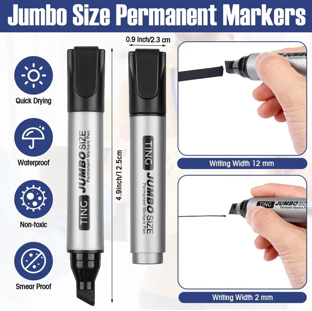 Alt view image 3 of 6 - 10 Pack Jumbo Permanent Markers Chisel Tip Quick Dry Black Waterproof, Large Big Poster Pens Bulk for Office, Logistics Company and More