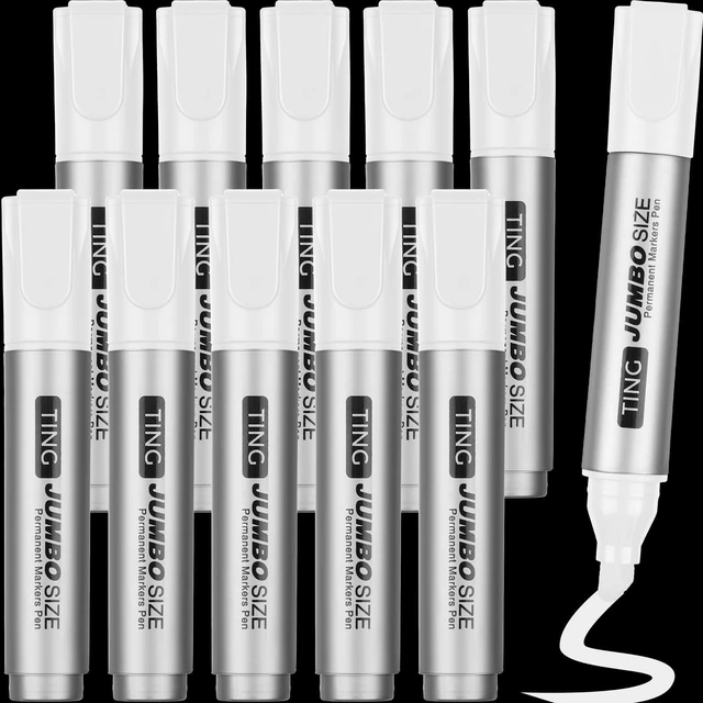 Main image of 10 Pack Jumbo Permanent Markers Chisel Tip Quick Dry White Waterproof, Large Big Poster Pens Bulk for Office, Logistics Company and More