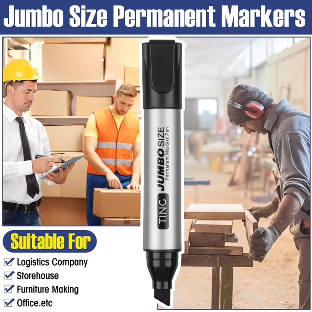 Alt view image 6 of 6 - 10 Pack Jumbo Permanent Markers Chisel Tip Quick Dry Black Waterproof, Large Big Poster Pens Bulk for Office, Logistics Company and More