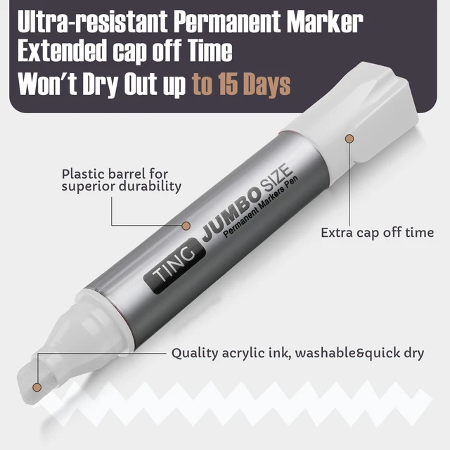 Alt view image 5 of 7 - 10 Pack Jumbo Permanent Markers Chisel Tip Quick Dry White Waterproof, Large Big Poster Pens Bulk for Office, Logistics Company and More