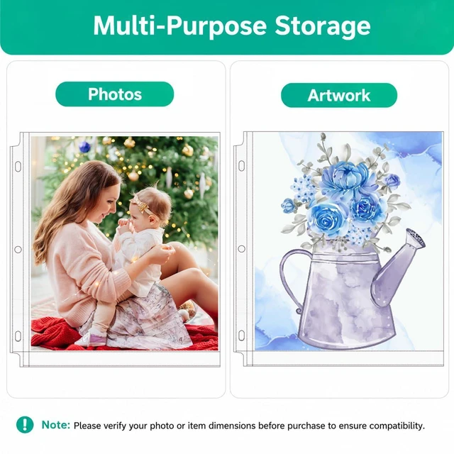Alt view image 5 of 7 - 120 Pack 8x10 Photo Sleeves for 3 Ring Binder(120 Picture),1 Pocket Heavy-Duty Archival Page Protectors, Clear Photo Album Refill Pages, Plastic Binder Sleeves with Pockets, Acid-Free Inserts