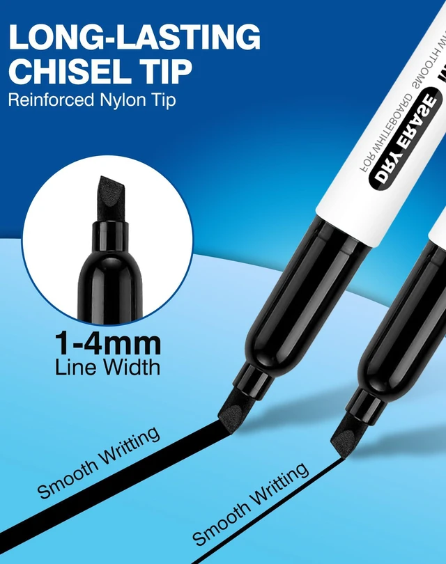Alt view image 2 of 6 - Chisel Tip Dry Erase Markers, 144 Pack, Black 1s Quickly Dry, Low Odor, Ideal for Office, Meetings & Team Use, Featuring Versatile Lines and Quick-Dry Formula