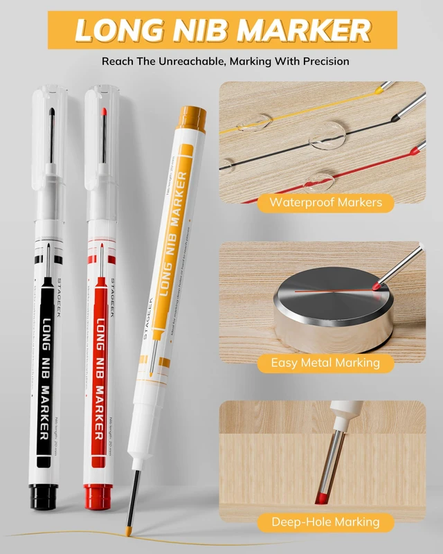 Alt view image 5 of 7 - 2.8mm Mechanical Carpenter Pencils with Sharpener, 3 Pack 57 Refills, Construction Pencil Heavy Duty Woodworking Tools, Waterproof Deep Hole Long Nib Marker Pens for Architect Marking