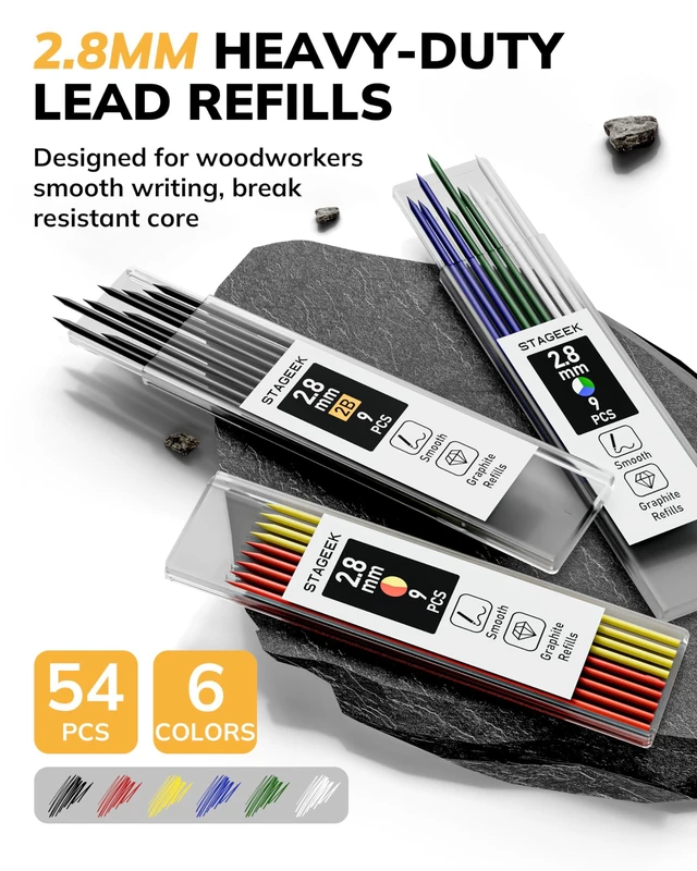 Alt view image 6 of 7 - 2.8mm Mechanical Carpenter Pencils with Sharpener, 3 Pack 57 Refills, Construction Pencil Heavy Duty Woodworking Tools, Waterproof Deep Hole Long Nib Marker Pens for Architect Marking