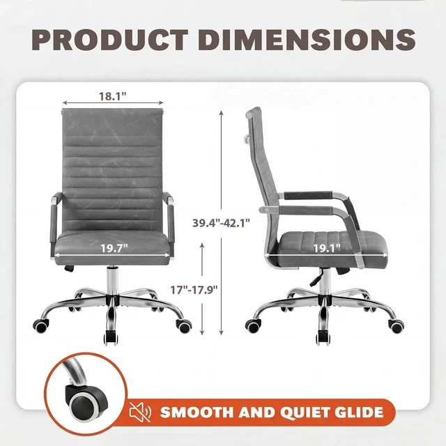Alt view image 3 of 7 - Ergonomic Office Desk Chair, Executive Ribbed Mid-Back PU Leather Conference Room Chair Adjustable Swivel Chair with Arms (1, Bicolor Vintage Grey)