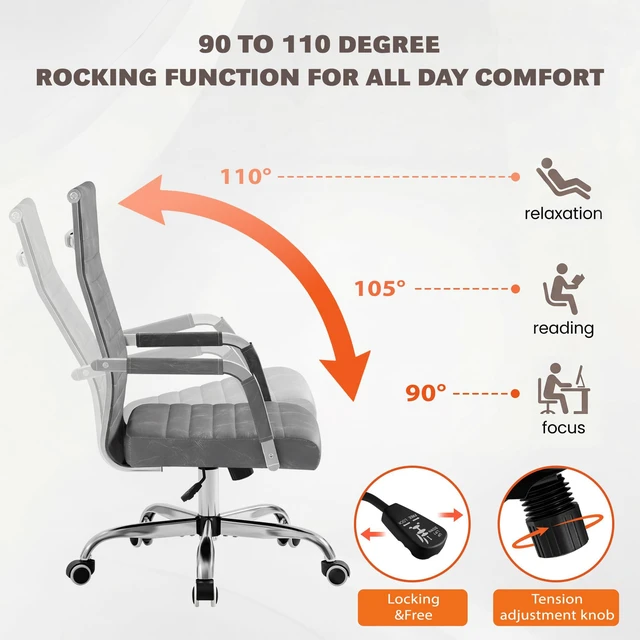 Alt view image 6 of 7 - Ergonomic Office Desk Chair, Executive Ribbed Mid-Back PU Leather Conference Room Chair Adjustable Swivel Chair with Arms (1, Bicolor Vintage Grey)