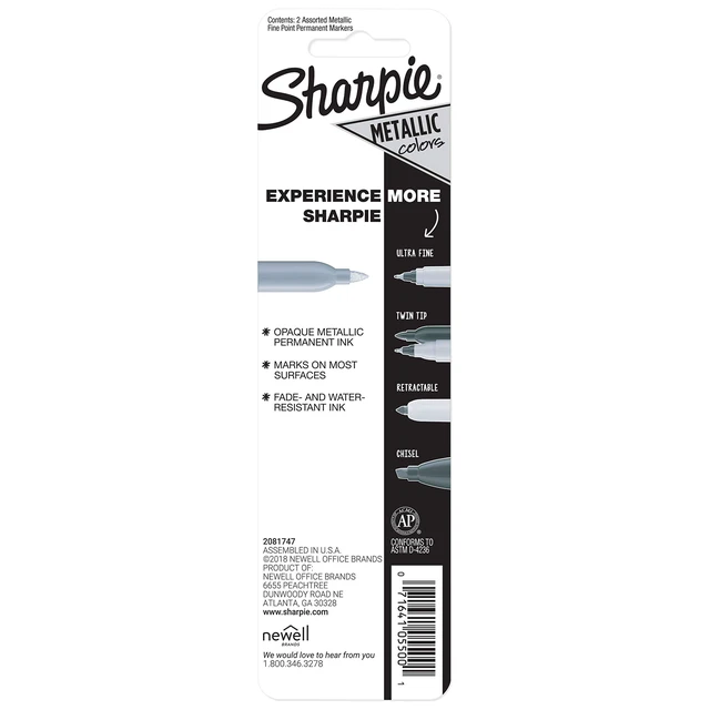 Alt view image 7 of 7 - Metallic Fine Point Permanent Marker, Assorted Colors, 1829202, 2 Count (Pack of 2)