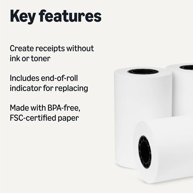 Alt view image 2 of 5 - Thermal Paper Receipt Rolls for POS, 2 1/4" x 50', BPA-Free, FSC Certified, Recycled Materials, White, 50 Rolls