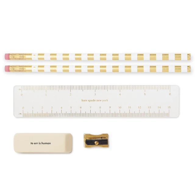 Alt view image 5 of 7 - Pen and Pencil Case with Office Supplies, Zip Pouch Includes 2 Pencils, Sharpener, Eraser, and Ruler, Grand Plaid Duo