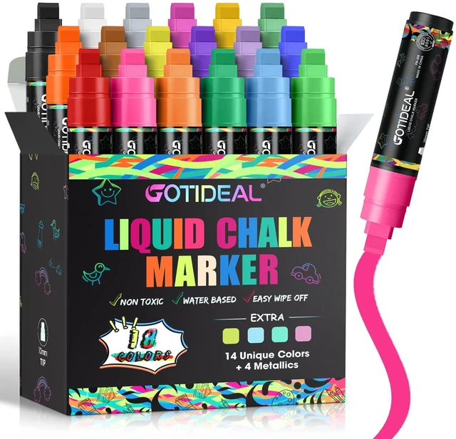 Main image of Window Markers, Jumbo Chalk Markers, 10mm Thick Tip, 18 Colors Metallic Colors, Washable, for Glass, Blackboard, Car Marker for Auto, Chalkboard, Mirror, Calendar, School Painting