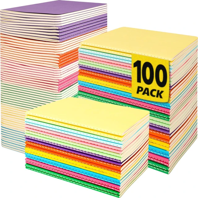 Main image of 100 Pack Small Mini Notebook Bulk, 3.5x5.5 Lined Pocket Notebook with Colored Cover, 10 Colors 24 Sheets (48 Pages) Small Journals for Traveler, Students, School Supplies