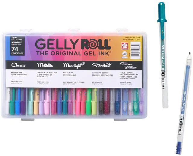 Main image of Gelly Roll Gel Pens Gift Set, Assorted Colors, 74 Pack Glitter & Metallic Special Effects Pens, Great Gift for Journaling, Art, Coloring, Lettering & Drawing, Storage Case