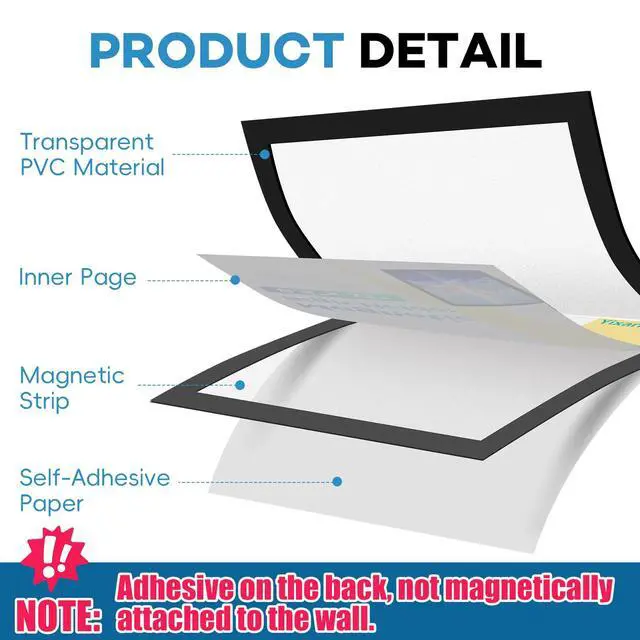 Alt view image 2 of 6 - 10 Pack Magnetic Sign Holder 8.5 x 11, Magnetic Paper Holder Magnetic Self-Adhesive Document Holder, Clear PVC Poster Frame for Wall, Window, Office and Classroom